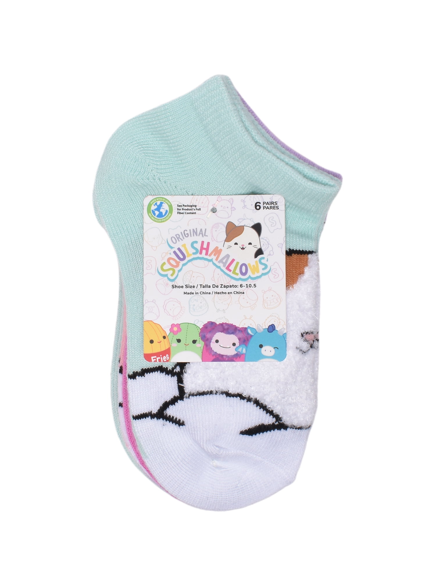 Squishmallow Girls No Show Socks, 6 Pack, Size S-L