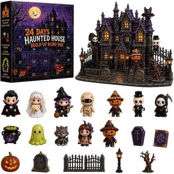 Haunted House Halloween Advent Calendar 2026 – 24 Day Spooky Countdown Calendar with Daily Surprises,Spooky Mini Figures Halloween Decorations for Tabletop Display & Haunted Party