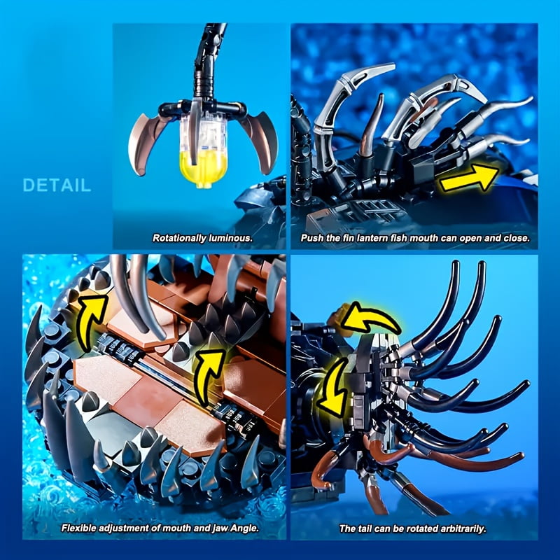1038 PCS Angler Fish Building Model Kit with LED Light, Deep Sea Creature Mechanical Display Lamp, Ocean Themed Collectible Building Set for Adults, Creative Desk Decor Gift for Marine Enthusiasts