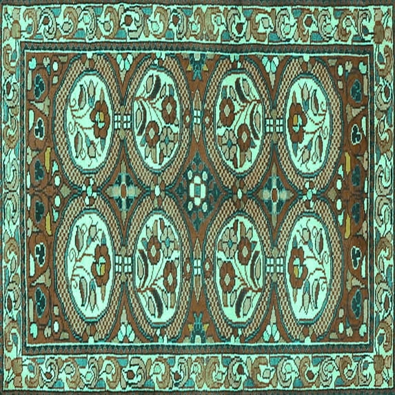 Ahgly Company Machine Washable Indoor Square Persian Turquoise Blue Traditional Area Rugs, 5' Square