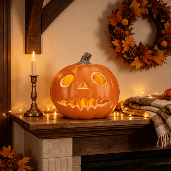 iHomeGarden 10in Waterproof LED Jack O Lantern Pumpkin - Halloween Light-Up Lamp For Garden & Home