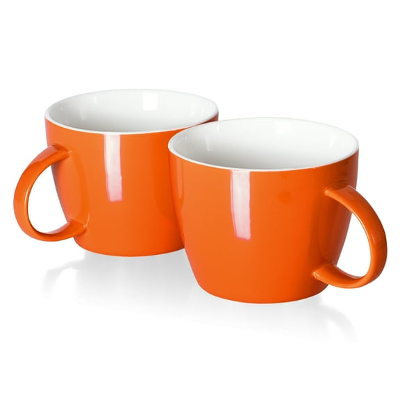 Extra Large Coffee Mugs, Ceramic Coffee Mug Set of 2 Oversized 30 Ounce Breakfast Cup and Soup Bowl with Handle, Dishwasher and Microwave Safe, Big Oversized Tea Cups, Gift and Home Decor, Orange
