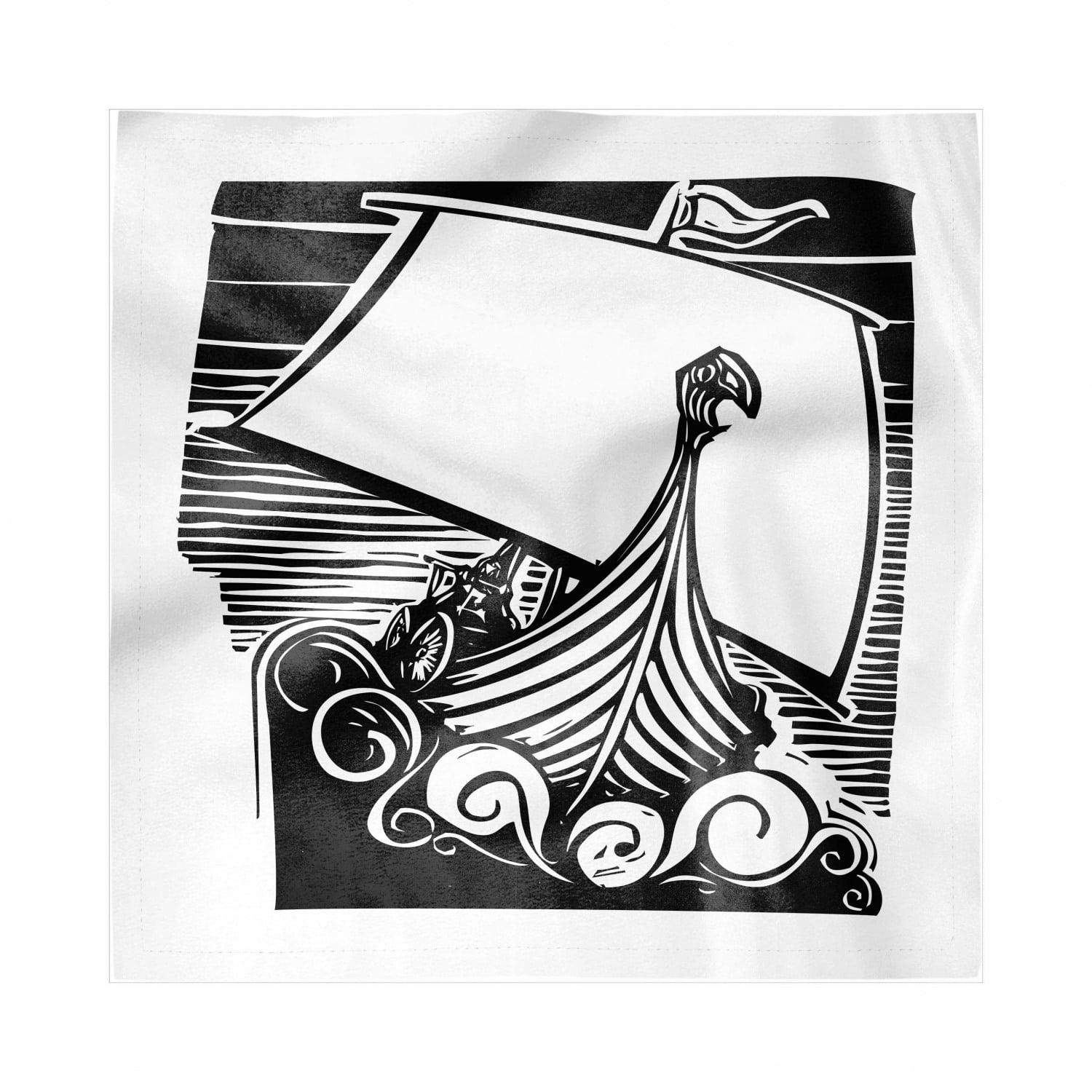 Ambesonne Nordic Tablecloth 60 X 90 Black and White Rectangular Table Cover for Dining Room Kitchen Decor Viking Longship Sailing on Swirling Waves Stormy Ocean Exploration Theme Art