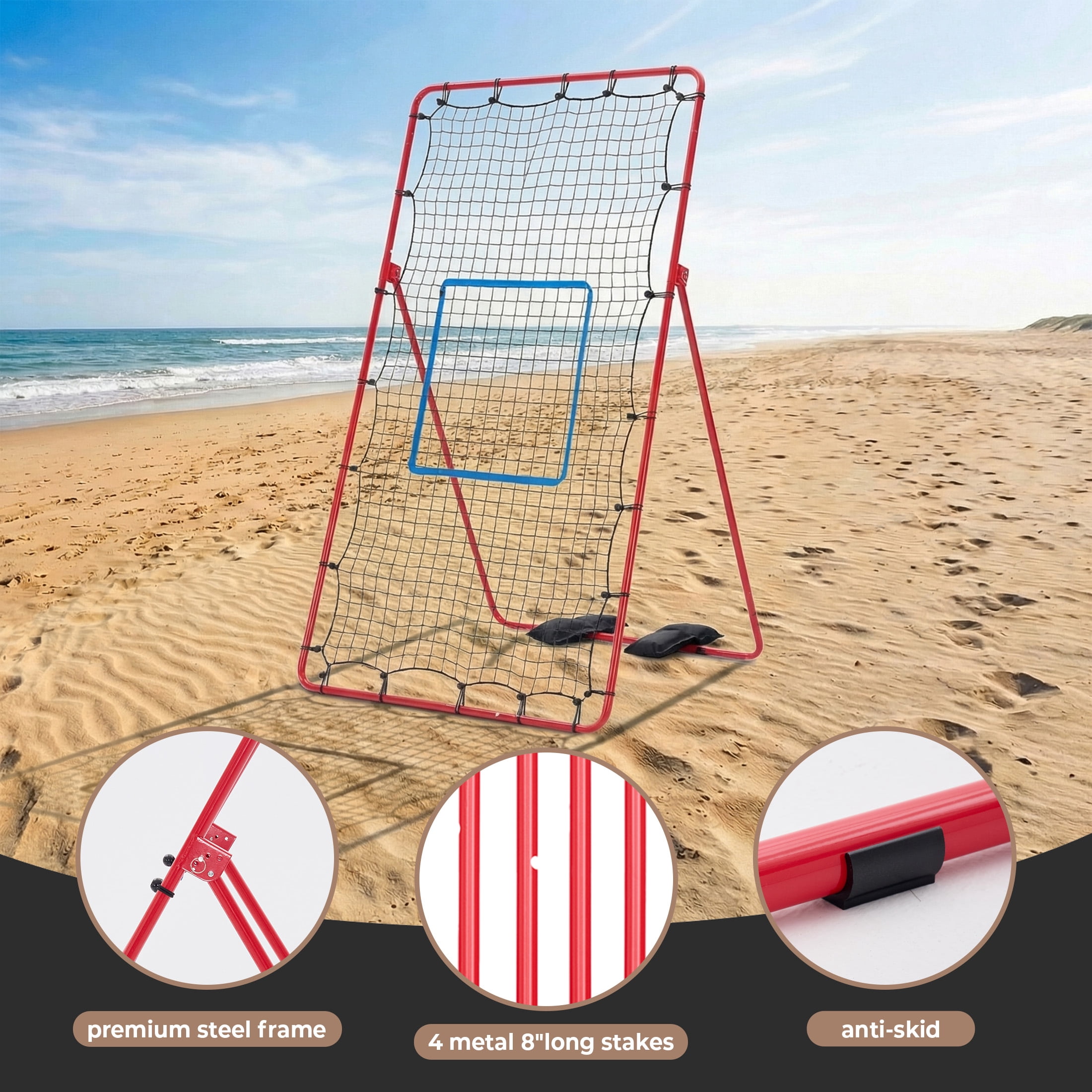 EDX Volleyball Rebounder Net with Travel Bag, Adjustable Angle Training Equipment for Solo Practice & Team Drills, Red