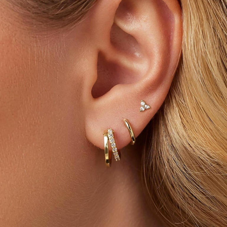 esunarty Gold Hoop Earrings for Women Dainty Gold Earrings Post Enamel Huggies 14K Gold Cartilage Earring Hypoallergenic Earring Multiple Piercing Small Hoop