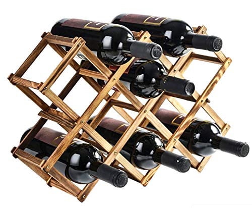 Wood Wine Rack Holder Free Standing Kitchen Cabinet Wooden Racks Stand Foldable Wine Storage Organizer Natural Wood 10 Slot