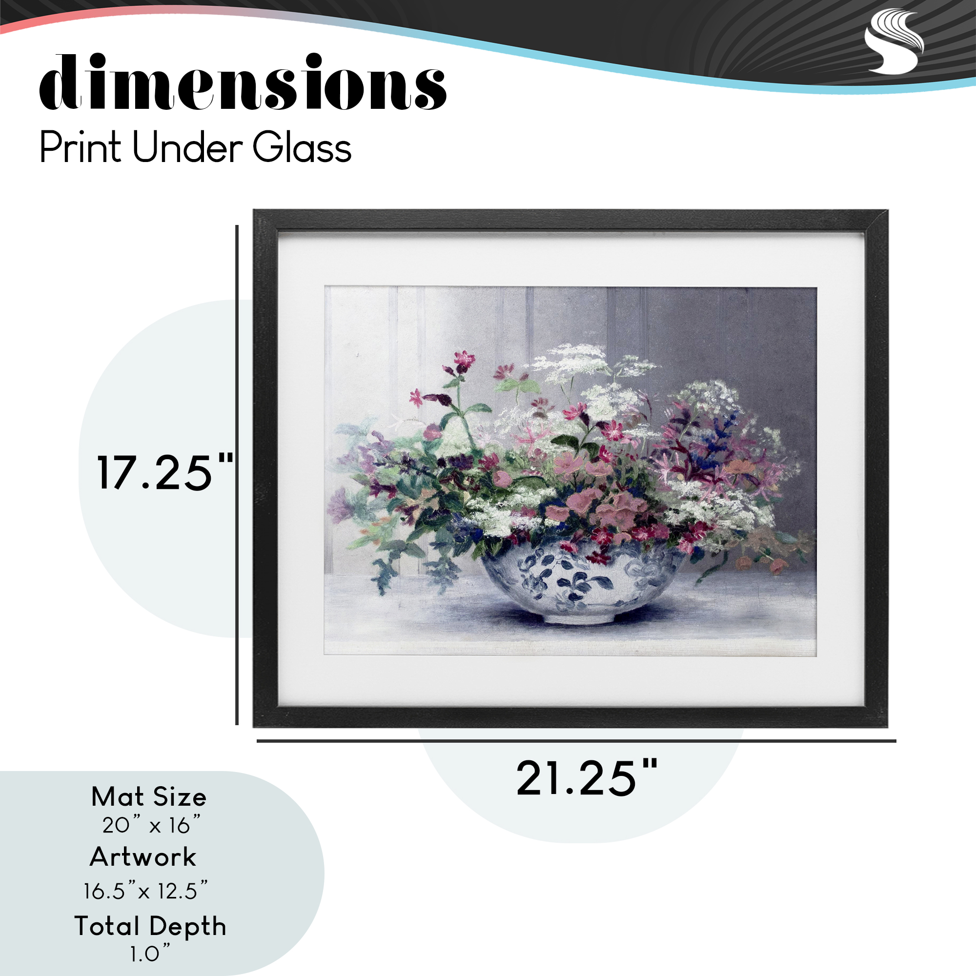 Painterly Elegant Blooms Vase Black Framed Print Under Glass, design by Lettered and Lined