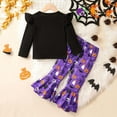 thumbnail image 4 of Bellafa Baby Girl Halloween Outfit Ruffle Long Sleeve Crew Neck Pumpkin Ghost Print Tops Shirt+ Bell Bottoms Toddler Fall Outfits, 4 of 9