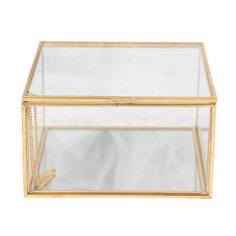SONGMICS 5-Tier Jewelry Box with Glass Window Jewelry Storage Organizer  with 3 Side Drawers & Big Mirror Cloud White and Metallic Gold 