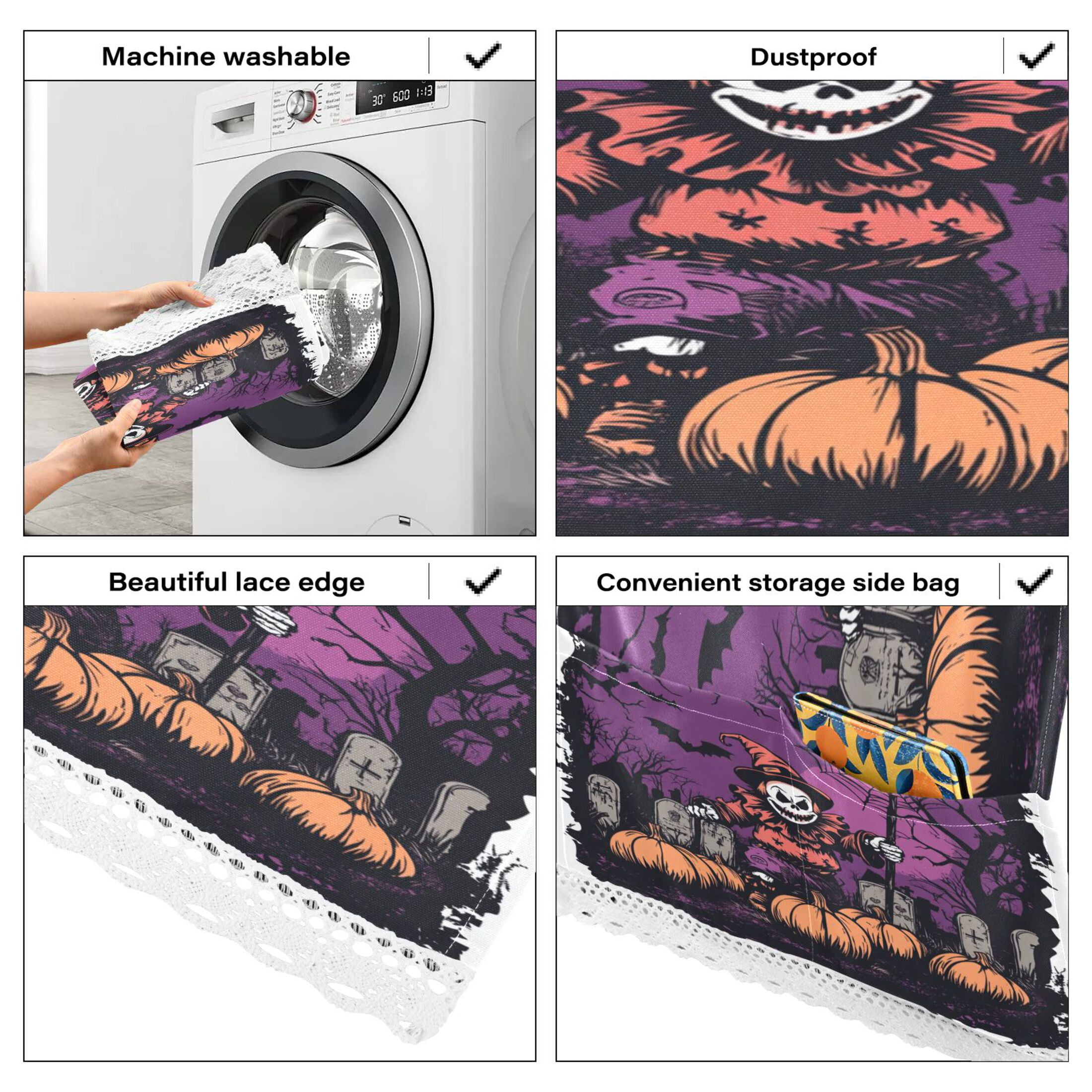 Halloween ClownWasher and Dryer Covers Dust-Proof and Oil Resistant Fridge Cover with 4 Storage Pockets Washing Machine Top Cover for Laundry Kitchen Home 51.2 x 22 In