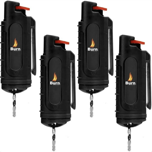 BURN Pepper Spray Keychain for Self Defense - Max Strength 1/2oz Black 4 Pack