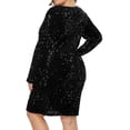 thumbnail image 4 of Vestido de lentejuelas de talla grande para mujer Cuello en V Fiesta Cóctel Sparkle Glitter Noche Elástico Mini vestidos ajustados Adepaton WRMH-223-16, 4 of 7