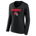 thumbnail image 2 of Women's Travis Kelce Black Kansas City Chiefs Team Wordmark Player Name & Number Long Sleeve V-Neck T-Shirt, 2 of 3