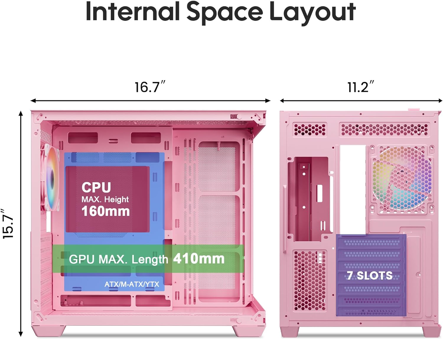 Vetroo AL900 ATX PC Case with 270° Full View Tempered Glass, Pre-Installed ARGB & PWM FDB Fan, Supports 360mm Radiator & 10 Fans, Type-C Ready, for 40 Series GPUs - Pink