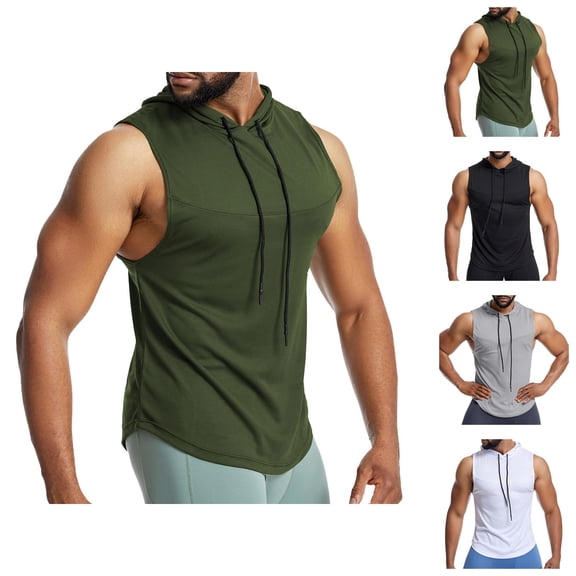 Workout Hooded Tank Tops Men Lightweight Breathable Muscle Sleeveless Shirt Athletic Running Gym Tanks