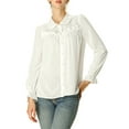 thumbnail image 6 of Allegra K Women's Button Down Long Sleeve Cuff Ruffle Detail Blouse Shirt Tops, 6 of 7