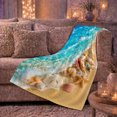 thumbnail image 6 of Coastal Ocean Wave Sandy Shore Seashells Vibrant Beach, Cozy Coastal Landscape Scene, Warm Flannel Blanket for Beach House and Living Room, Beach Lovers Housewarming Gift, Coastal Home Decor, 6 of 9
