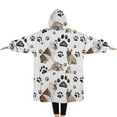 thumbnail image 2 of Oversized Wearable Blanket Hoodie,Bulldog Dog and Footprints Sherpa Blanket Hoodie with Super Pockets,Super Warm Fuzzy Pullover for Women & Men, 2 of 6