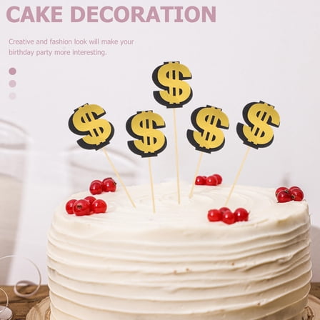 WHAMVOX 60Pcs Birthday Cake Topper Currency Design Cake Inserts Party Cupcake Decor