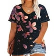 thumbnail image 3 of Women's Plus Size Shirts Casual Blouses Top V-Neck Fashion Floral Print Short Sleeve T-shirt Summer Loose Breathable Oversized Pullover Tops Print 03 4XL, 3 of 5