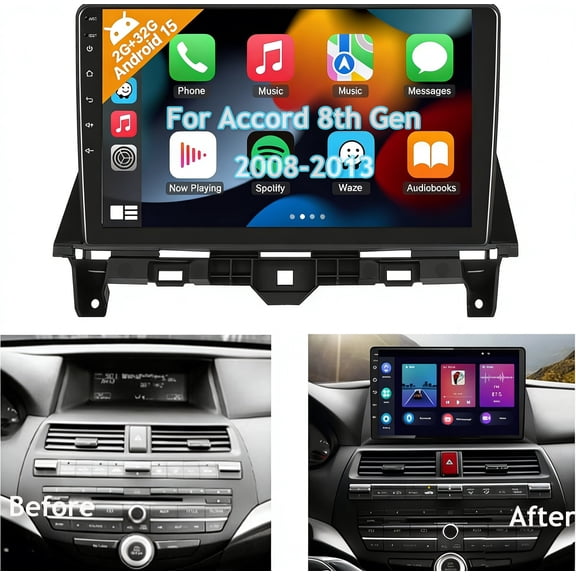 Molaner Car Stereo for Honda Accord 8th 2008-2013, 10.1 inch Android 15 Touch Screen Carplay Android Auto Car Radio Bluetooth GPS Navigation HiFi WiFi FM SWC, 2 32G