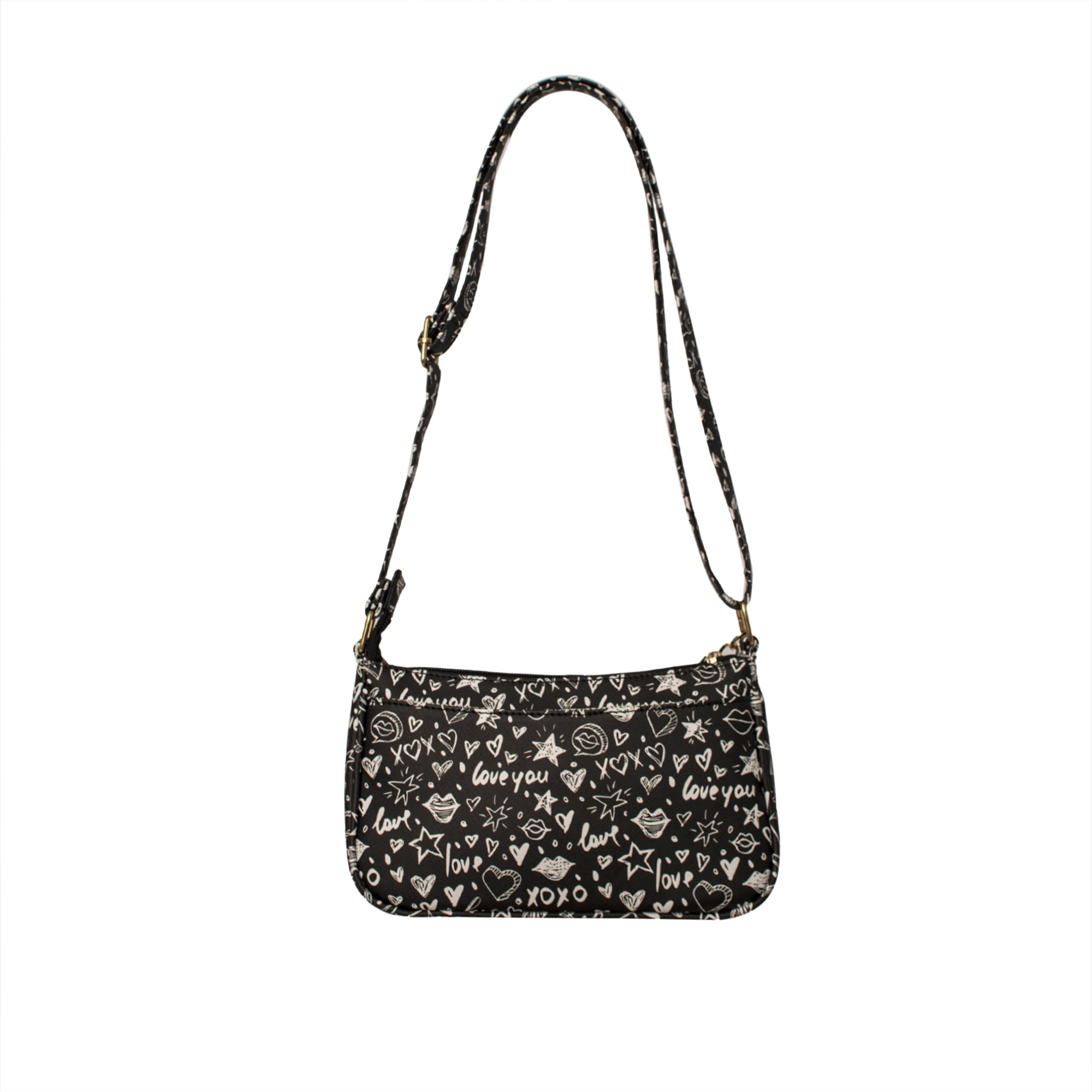 XOXO Women's Vegan Leather Everyday Large Black Graffeti Print Cross Body Handbag