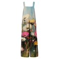 thumbnail image 4 of Women's Floral Print Overalls - Sleeveless Adjustable Straps Cotton Romper with Pockets for Casual Wear ,Green,S, 4 of 8