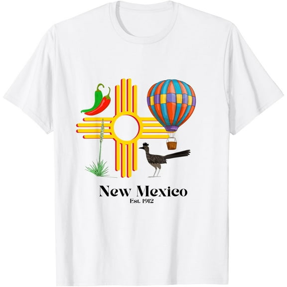 New Mexico Zia: Chiles, Balloon, Roadrunner, Yucca Est. 1912 T-Shirt Shirts