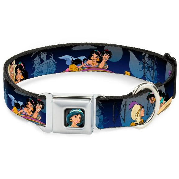 Disney Pet Collar, Dog Collar Metal Seatbelt Buckle, Aladdin Jasmine Scenes, 15 to 24 Inches 1.0 Inch Wide
