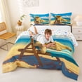 thumbnail image 3 of jejeloiu Relaxed Golden Retriever Full Size Comforter Sets,Beach Chair Scene Bedding Comforter Set For Boys,Blue Yellow,Colorful Stars Reversible,3pcs,1 Comforter and 2 Pillowcases, 3 of 7