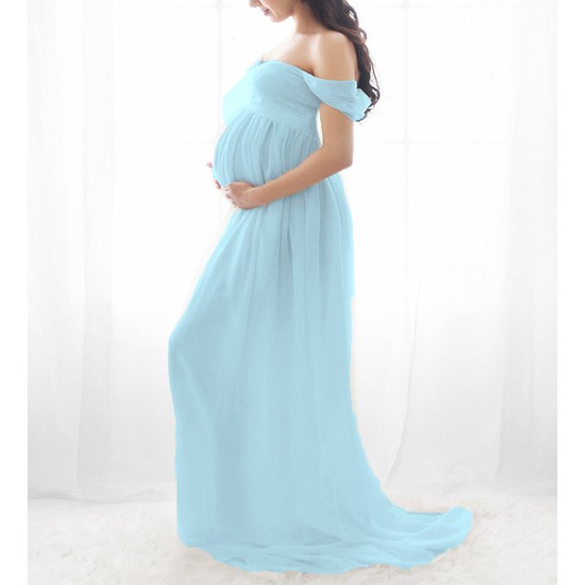 Vestido largo para mujer embarazada, vestido largo de maternidad, vestido de maternidad con hombros descubiertos, vestido largo de maternidad con diseño a prueba de futuro