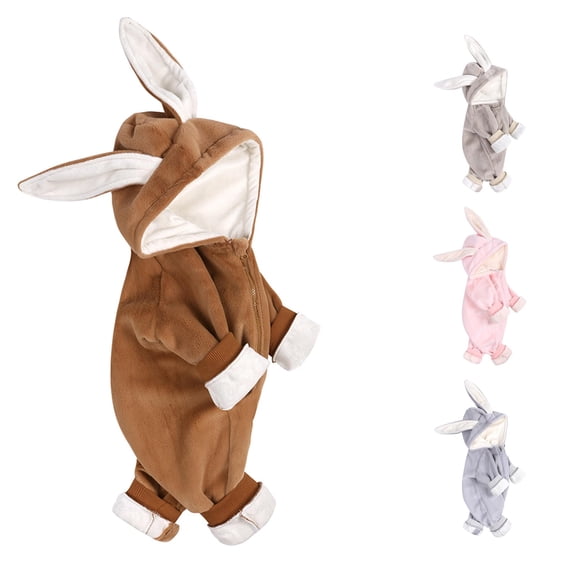 AWZXDE Girls Long Sleeve Rompers Lined Bunny Hood Romper Little Girls Clothes Zip Up Ribbed Casual Bodysuit Brown - 6-9 Month