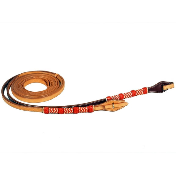 Bar H Equine Western Horse 8ft Red Rawhide Braiding American Leather Split Reins