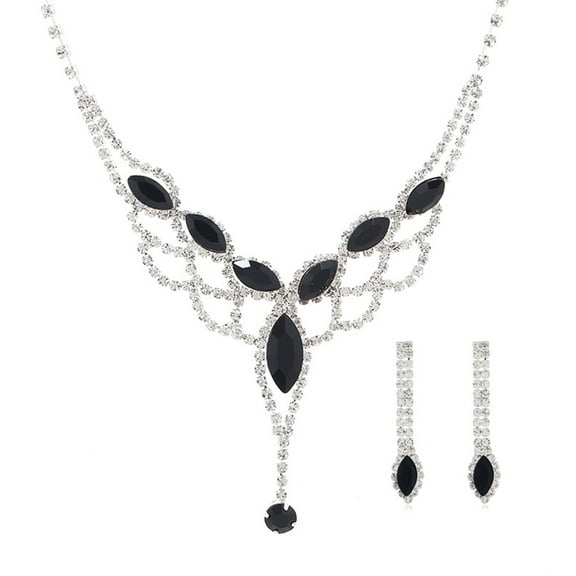 Yesbay Women Jewelry Set V-shapded Rhinestone Geometric Rhombus Hollow Ear Neck Jewelry Stainless Hig-end Luxury Bride Prom Wedding Hanging Earrings Necklace Set