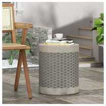 Concrete Outdoor Side Table, Round End Table Lightweight Modern