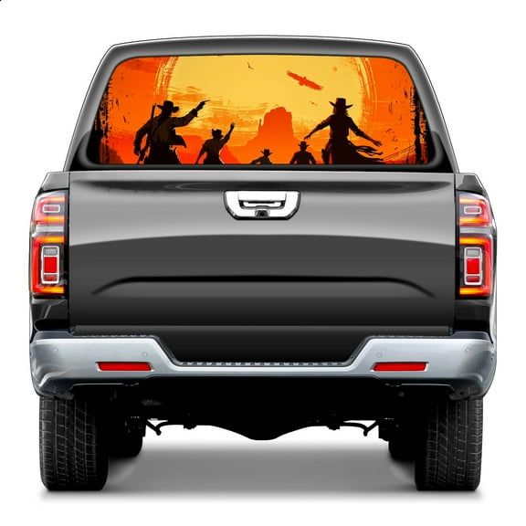 Red Dead C Owboys Rear Window Decals for Trucks- Pickup Car Window Stickers Decal- Truck Back Window Tint Decal Graphic Perforated Vinyl Truck Stickers 66" X 22"
