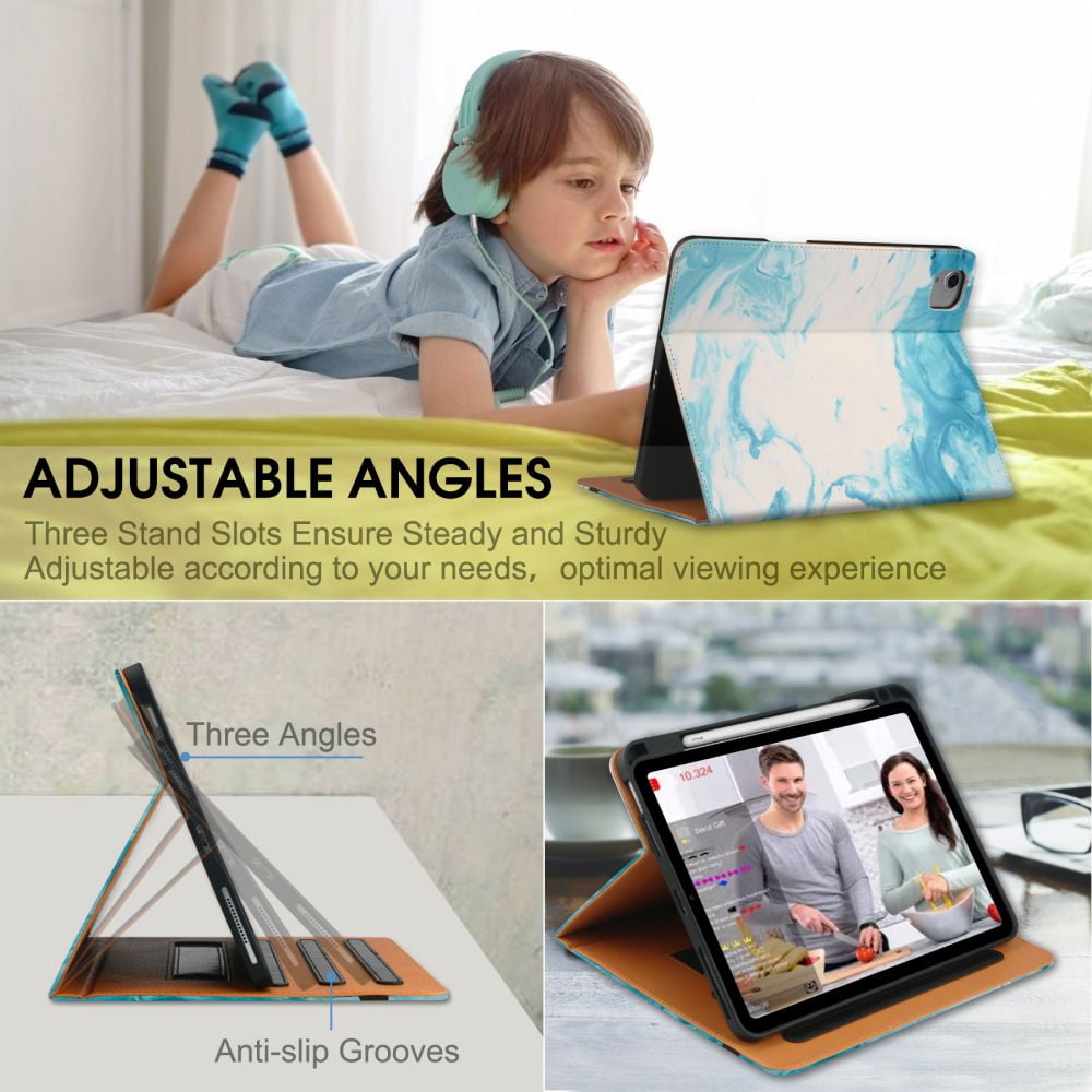 iPad Pro 12.9 Case 2022/2021/2020/2018, iPad 12.9 Inch Pro Case 6th/5th/4th/3rd Generation w/Pencil Holder, Folio Stand Protective Cover w/Auto Sleep/Wake, Multiple Viewing Angles, Green Cloud…