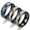 thumbnail image 6 of HOOUN Silver Plated Dragon Intarsie Stainless Steel Mens Wedding Band Rings Jewelry-black-8, 6 of 6