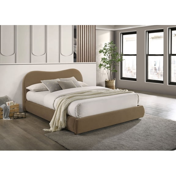 Low Profile Eastern King Size Bed 1pc Wooden Legs Curved Headboard Underbed Storage Brown Finish Contemporary Bedroom Furniture