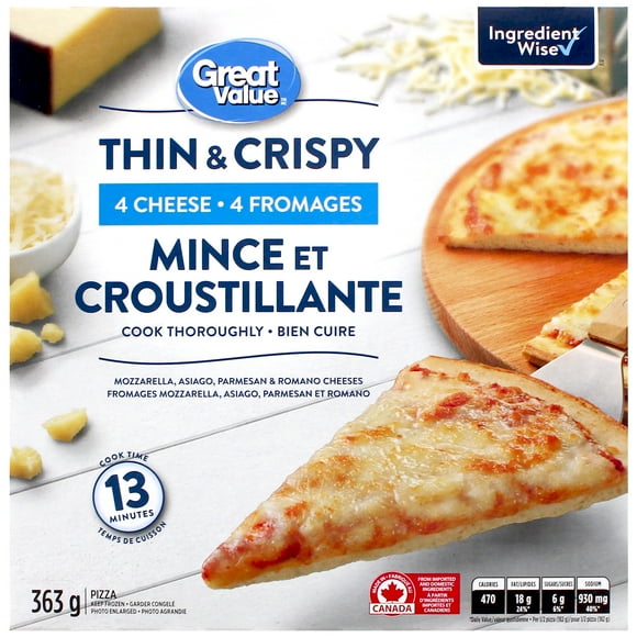 Great Value Thin & Crispy 4 Cheese Pizza, 363 g