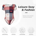 thumbnail image 6 of Haiem Heart Plaid Women's Crew Neck Short Sleeve Bodysuit Tops Stretchy Slim Basic-Medium, 6 of 9