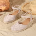 thumbnail image 2 of Rokment Handmade Flower Crochet Espadrilles Platform Wedge Dress Sandals for Women 2026 Beach Boho Straw Chunky High Heel Casual Closed Toe Ankle Strap Dressy Shoes Spring Summer Pink Size 9, 2 of 6