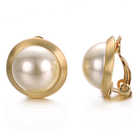 Yoursfs Gold Pearl Clip On Earrings for Women Faux Ivory Pearl Earring Clip on 18K Gold Plated Non Pierced Ears Prom Wedding Jewelry