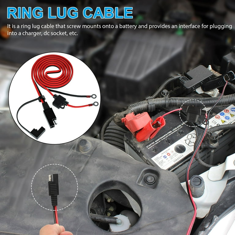 Sequel ækvator Duftende 2pcs SAE Battery Cable Extension Wire, EEEkit SAE to O Ring Terminal Connector Harness Wire with 10A Fuse, SAE Quick Disconnect Plug Battery Cord for Motorcycle, Cars, Solar Panel, Automotive, Marine - Sequel ækvator Duftende 2pcs SAE Battery Cable Extension Wire, EEEkit SAE to O Ring Terminal Connector Harness Wire with 10A Fuse, SAE Quick Disconnect Plug Battery Cord for Motorcycle, Cars, Solar Panel, Automotive, Marine -