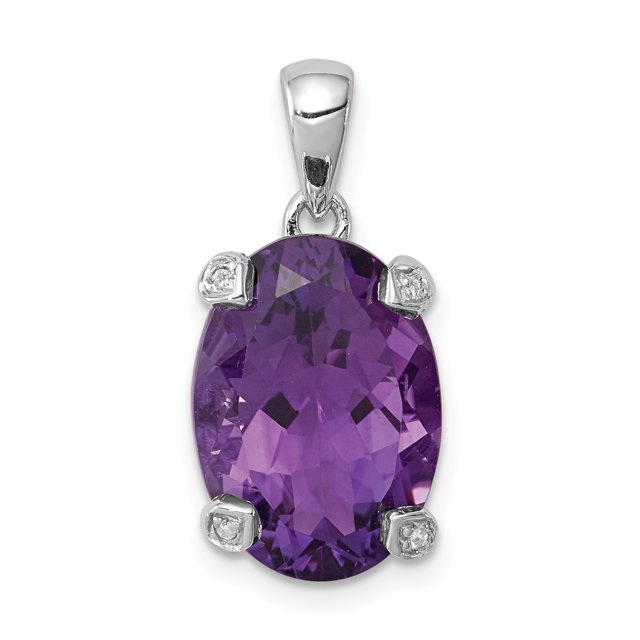 Pendentif Ovale en Argent Sterling 925 Rhodié Améthyste et Diamant