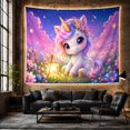 thumbnail image 6 of Baby Unicorn Kneeling in a Meadow of Wildflowers, Dreamy Fantasy for Unicorn Lovers, Whimsical Nursery Decor, Birthday Gift Tapestry Wall Hanging for Bedroom and Dorm, 6 of 7