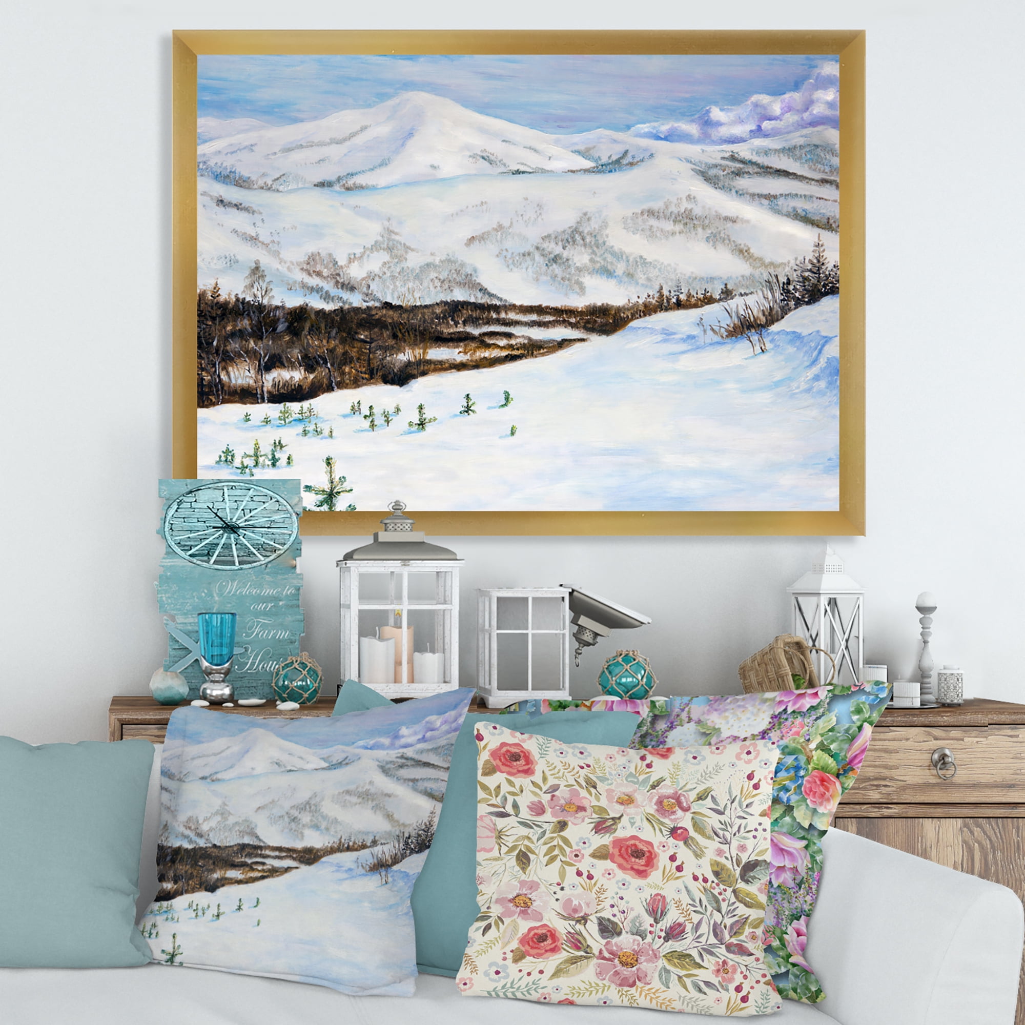 Designart 'Snow-Capped Mountains With Winter Landscape' Traditional Framed Art Print
