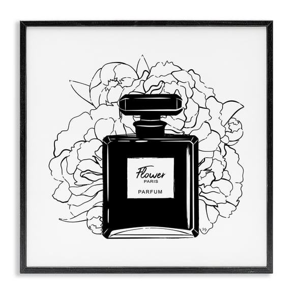 Stupell Industries Contemporary Black Perfume & Roses Black Framed Giclee Art, 12 x 12, by Martina Pavlova