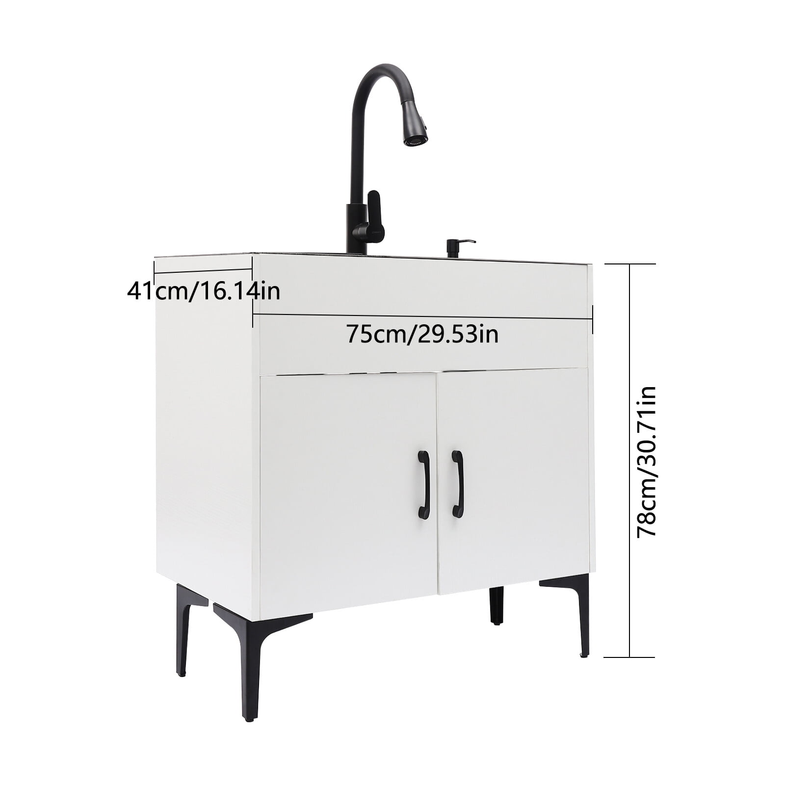 Pull-Out Sprayer Faucet Utility Sink & Stainless Steel Laundry Sink with Cabinet
