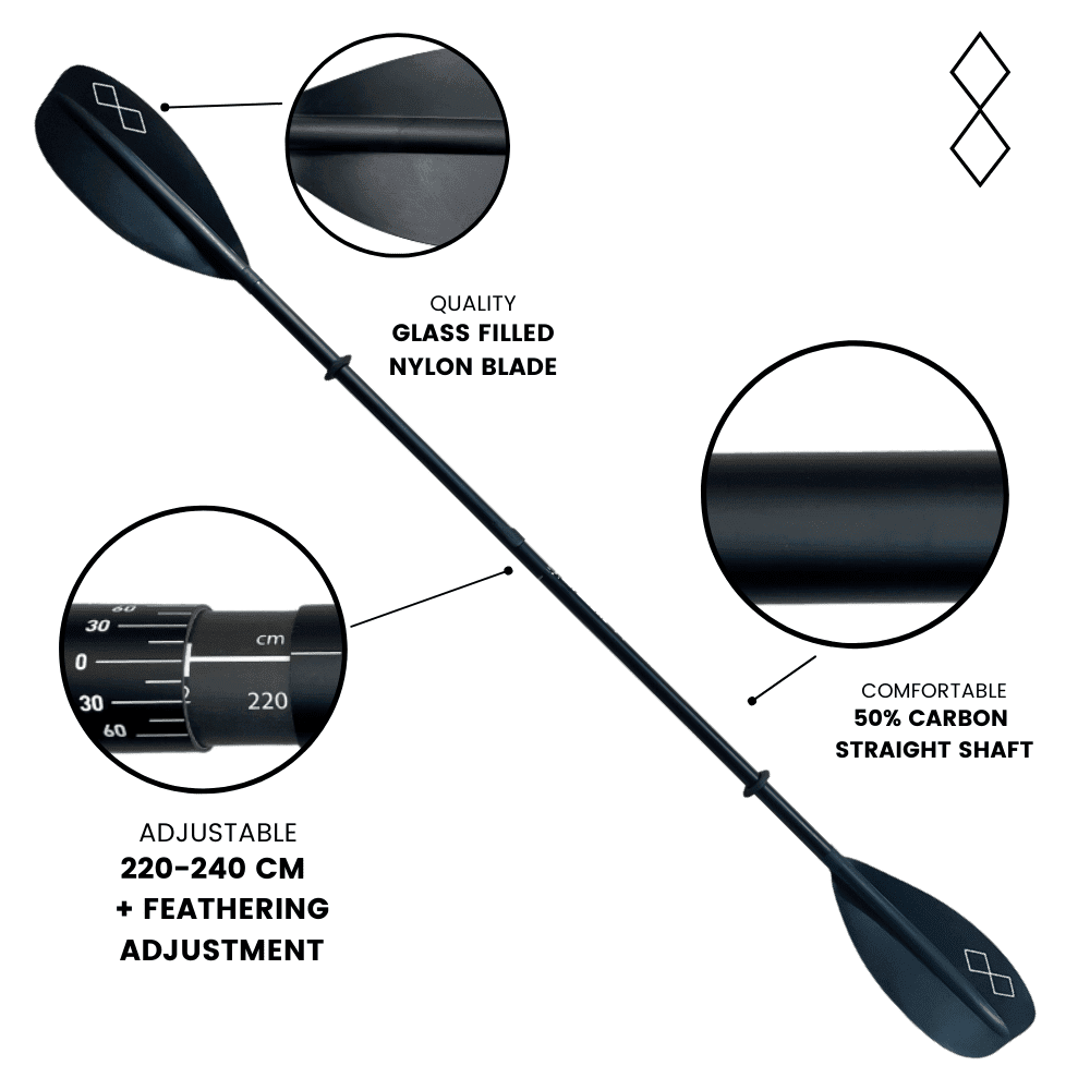 Diamond Lite LeverLock Adjustable Carbon Blend 2-Piece Kayak Paddle, Adjustable Length and Feathering Angle
